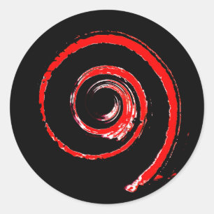 Round sticker with red twirl