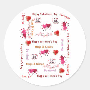 Round Stickers Cat Be My Valentine Love 