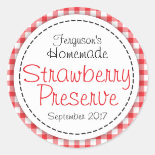 Round strawberry preserve or jam jar food label