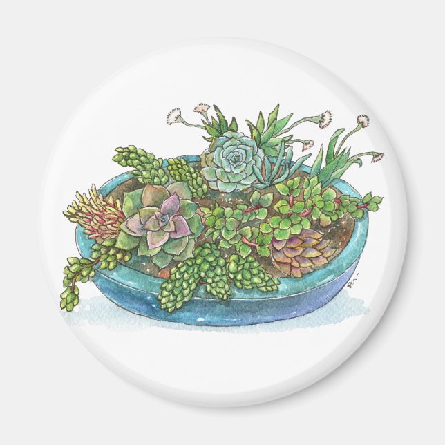 Round Succulent Garden Magnet (Front)