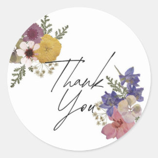 Round Thank You Sticker Pastel Vintage Floral