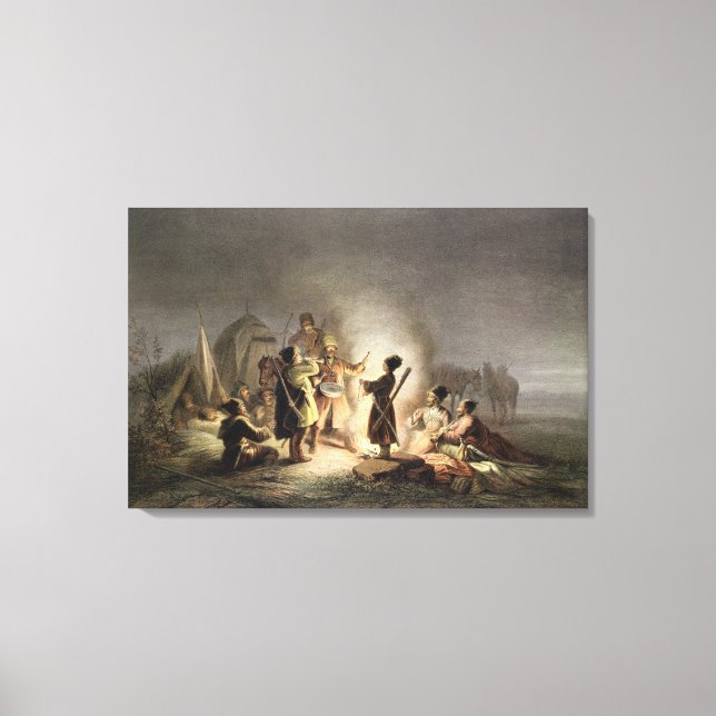 Round the Camp Fire (colour litho) Canvas Print (Front)