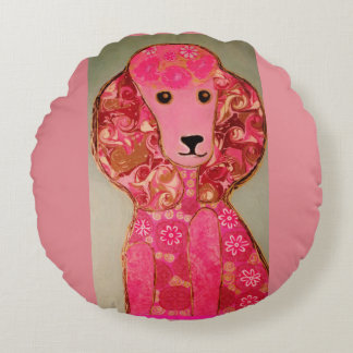 Round Throw Pillow (16 inch) with Pink Poodle Dog