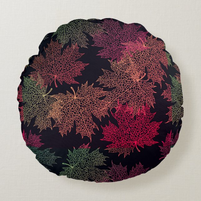 Round Throw Pillow-Autumn Falling Leaves Cushion (Front)