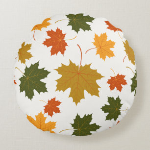 Round Throw Pillow-Autumn Falling Leaves Cushion