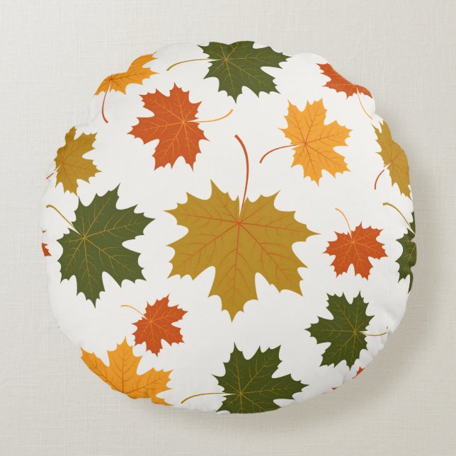 Round Throw Pillow-Autumn Falling Leaves Cushion (Front)