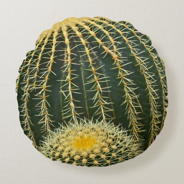 ROUND THROW PILLOW/GOLDEN BARREL CACTUS ROUND CUSHION (Front)