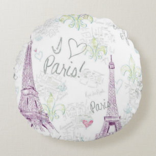 Round Throw Pillow/I Love Paris with Eiffel Tower Round Cushion