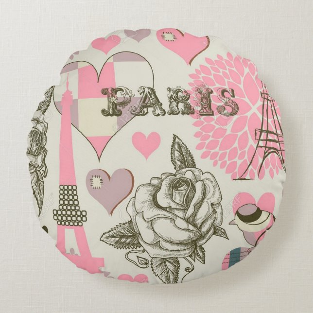 Round Throw Pillow/Paris Cushion (Front)