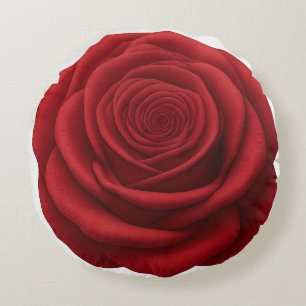 Round Throw Pillow - Red Rose Flower