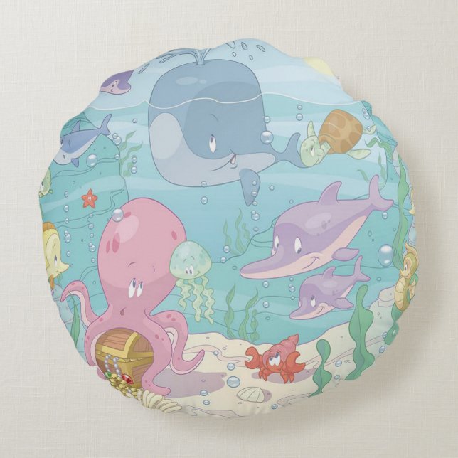 Round Throw Pillow/Sea Life Cushion (Back)