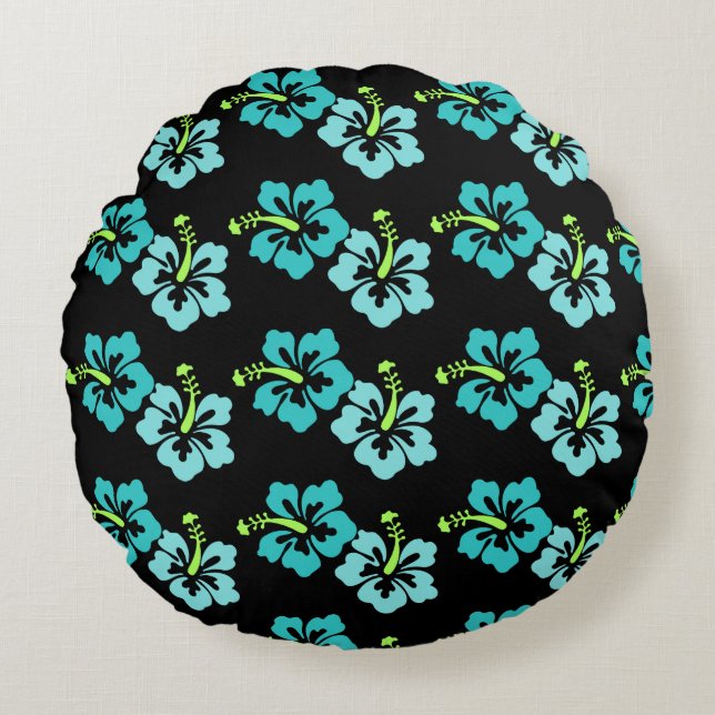 Round Throw Pillow-Tropical Flowers Cushion (Front)