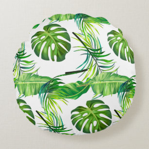 Round Throw Pillow-Tropical Leaves Cushion