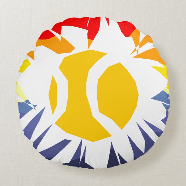 Round throw pillow with coloured tennis ball desig (Front)