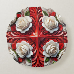 Round Throw Pillow with English Roses