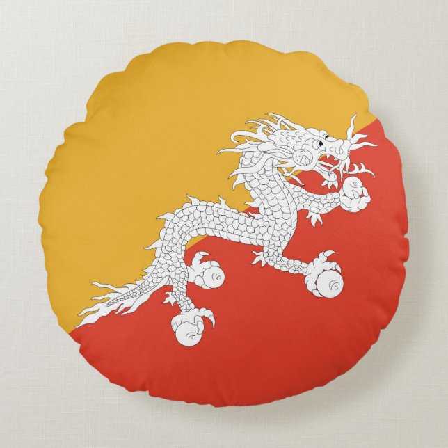 Round Throw Pillow with flag of Bhutan (Front)