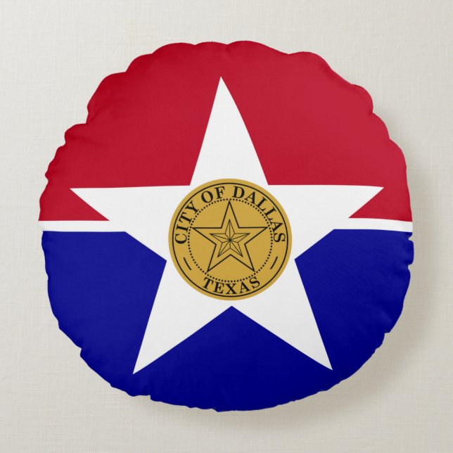 Round Throw Pillow with flag of Dallas USA (Front)