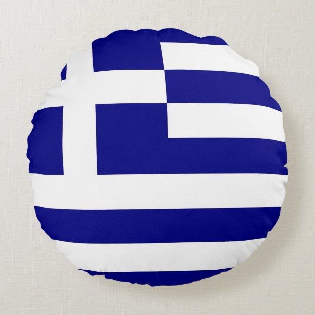 Round Throw Pillow with flag of Greece (Front)