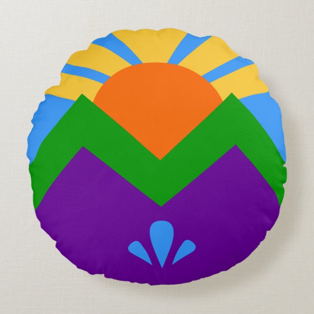Round Throw Pillow with flag of Manitou Springs (Front)
