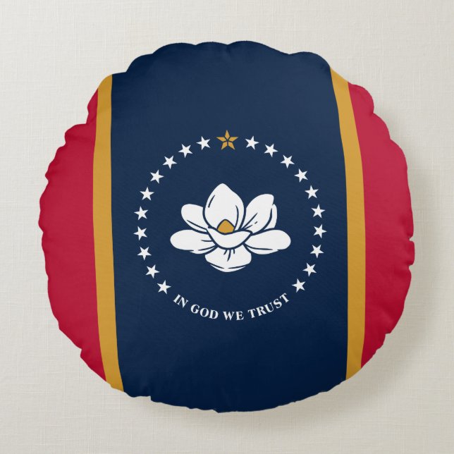 Round Throw Pillow with flag of Mississippi State (Front)