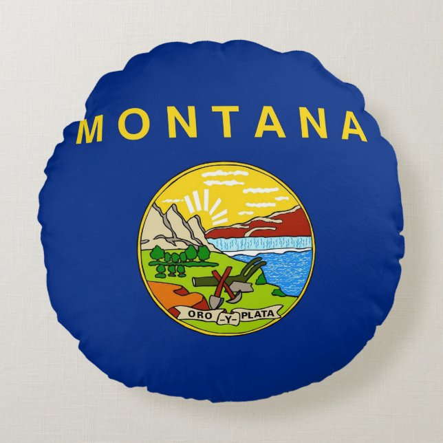 Round Throw Pillow with flag of Montana, USA (Front)