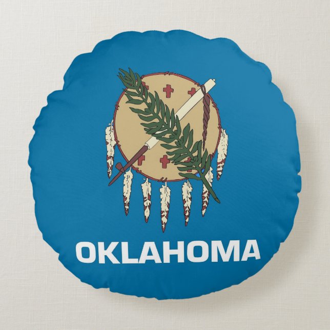 Round Throw Pillow with flag of Oklahoma (Front)