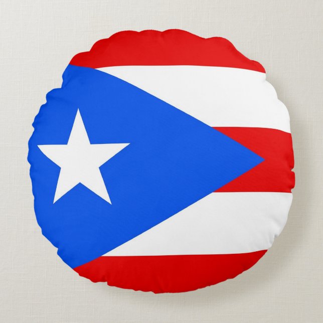 Round Throw Pillow with flag of Puerto Rico (Front)