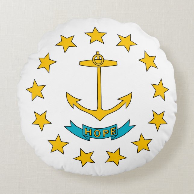Round Throw Pillow with flag of Rhode Island (Front)
