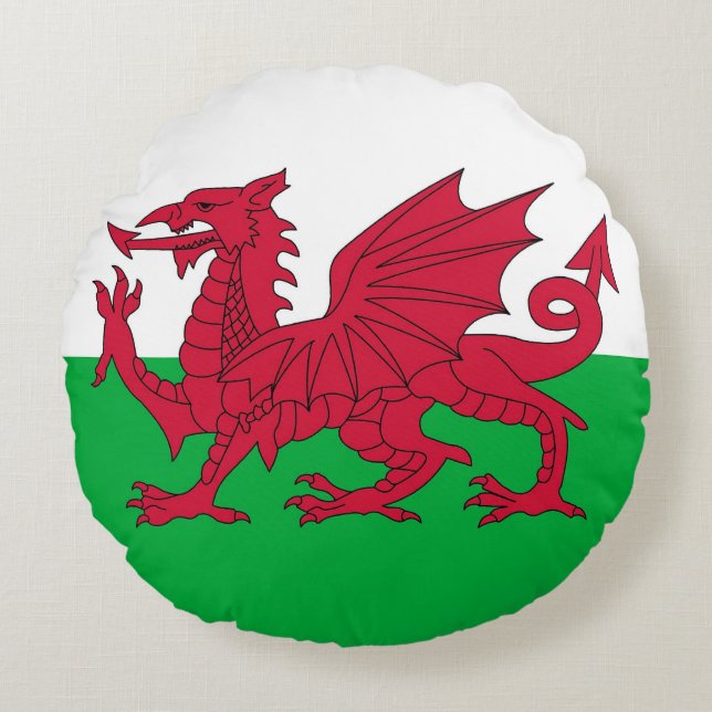 Round Throw Pillow with flag of Wales, UK (Front)