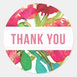 Round Tropical Floral Thank You Sticker