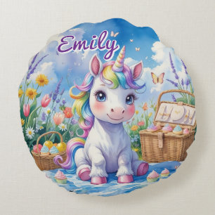 Round Unicorn Picnic Pillow – Editable Name