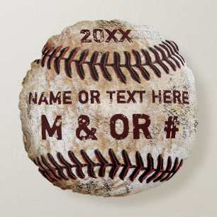 Round Vintage Baseball Pillow 3 PERSONALIZED Text