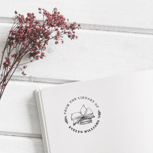 Round Vintage Books Custom From The Library Of Rubber Stamp