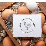 Round Vintage Chicken Eggs Carton Stamp<br><div class="desc">Beautiful vintage-style egg carton stamp personalised with your family farm or homestead information. The design features a vintage image of a chicken in the centre and a vintage-style round typography.
Wooden handle option available to quicken application. 
Press the personalisation button to change the information!</div>