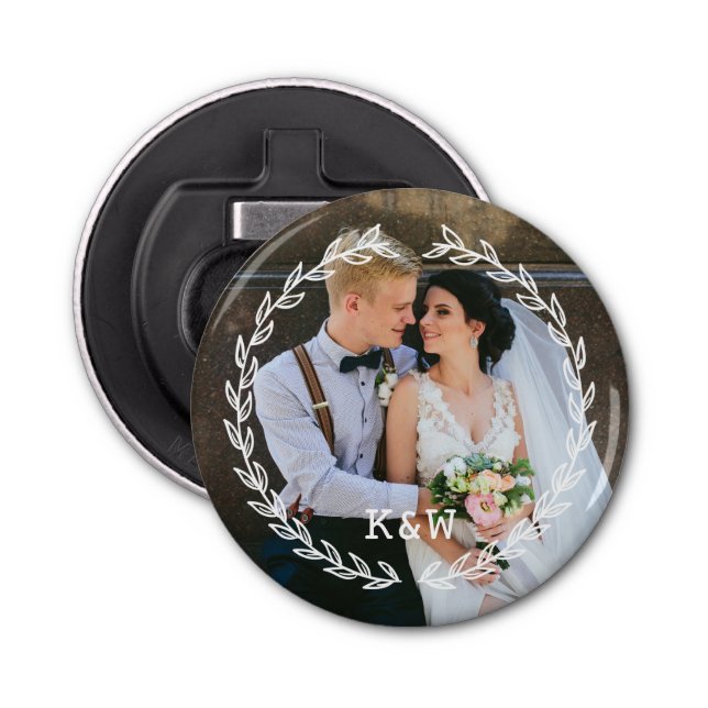 Round Vintage Frame Monogrammed Bottle Opener (Front)