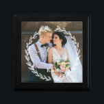 Round Vintage Frame Monogrammed Photo Gift Box<br><div class="desc">Delicate Leaves Frame Monogrammed Photo Design.</div>