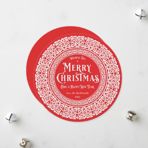 Round Vintage Red + Off White Celtic Holiday Card