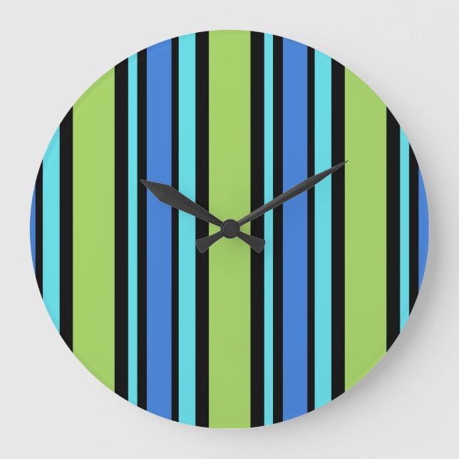 Round Wall Clock, Blue Moons Deckchair Stripes Large Clock (Front)