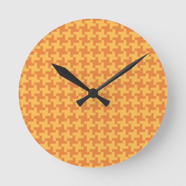 Round Wall Clock, Orange Dogstooth Check Round Clock (Front)