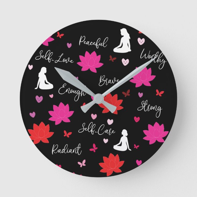 Round Wall Clock | Self-Care Lotus Design (Front)