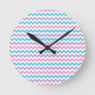 Round Wall Clock, Turquoise, Pink, Mauve, White Ch Round Clock