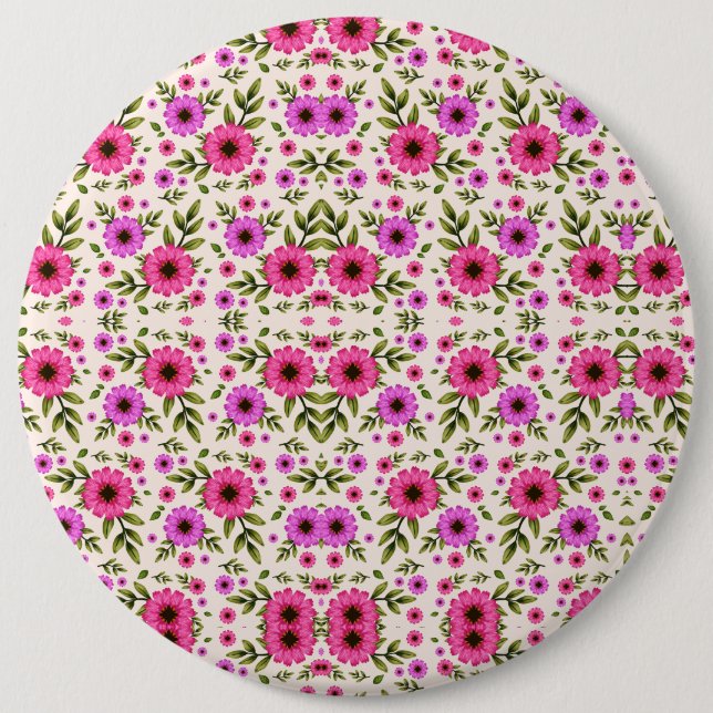 Round wall clock with a vibrant floral design 6 cm round badge (Front)