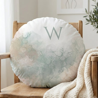 Round Watercolor Abstract Initial Cushion
