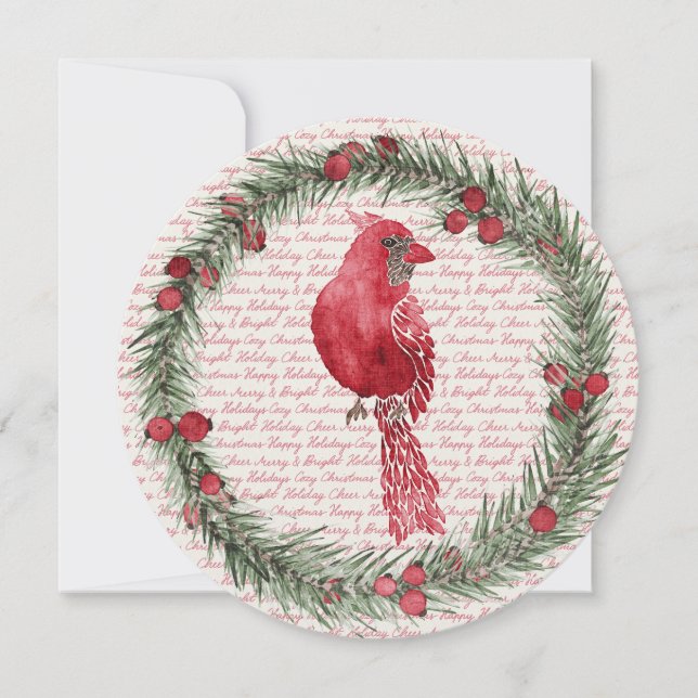 Round Watercolor Cardinal Christmas Card (Front)