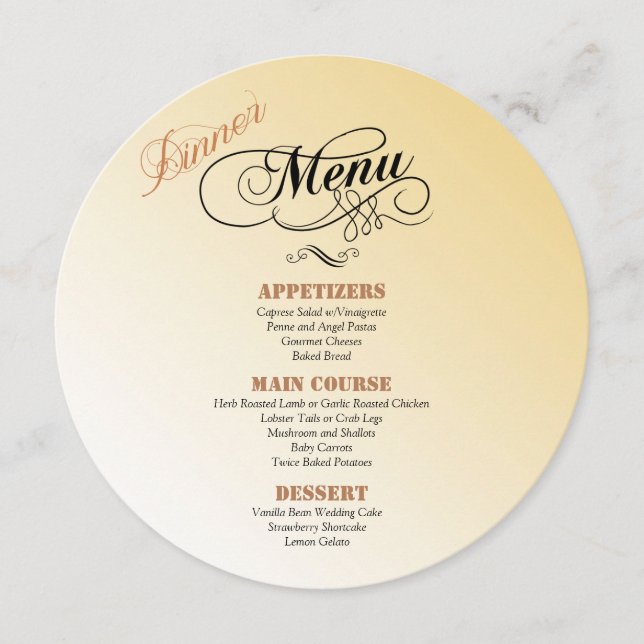 round wedding dinner menu invitation (Front)