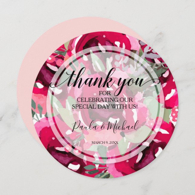 Round Wedding Dinner Plate Floral Thank You (Front/Back)
