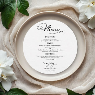 Round Wedding Menu Elegant Calligraphy