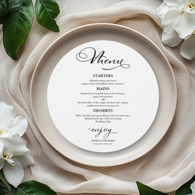 Round Wedding Menu Elegant Calligraphy (Creator Uploaded)