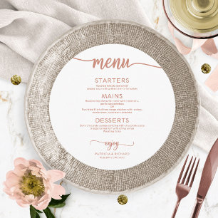 Round Wedding Menu Rose Gold Calligraphy
