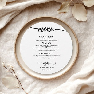 Round Wedding Menu Simple Elegant Calligraphy